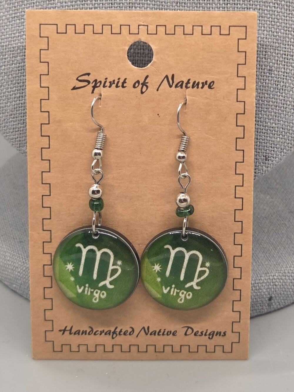Spirit of Nature Earrings VIRGO - Astrological Sign- Round -Green White